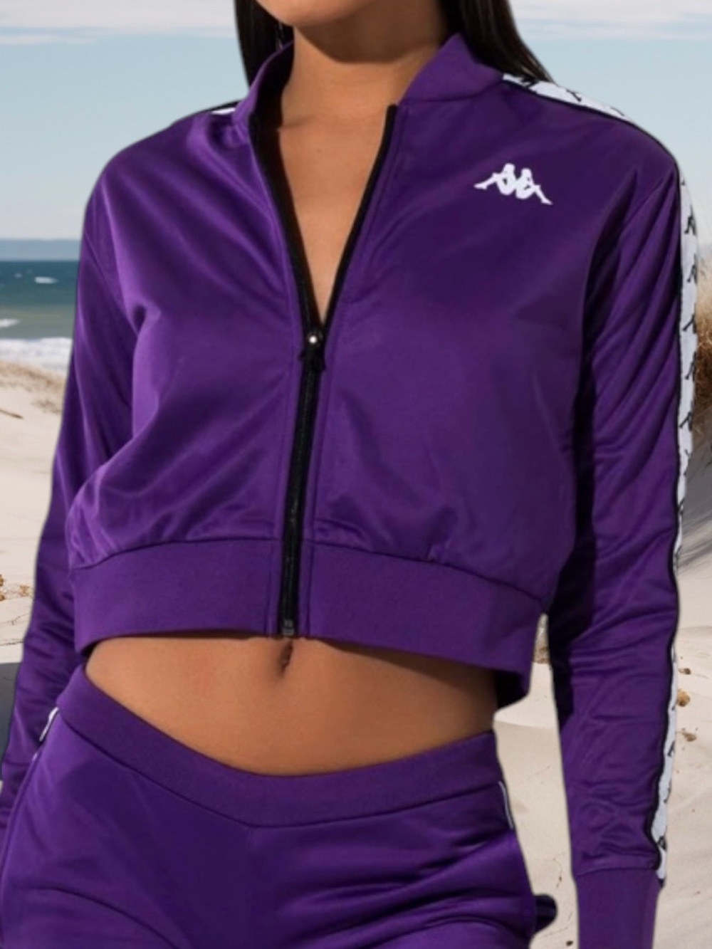 💟 Kappa Purple Cropped Track Jacket with Black & White Logo panels